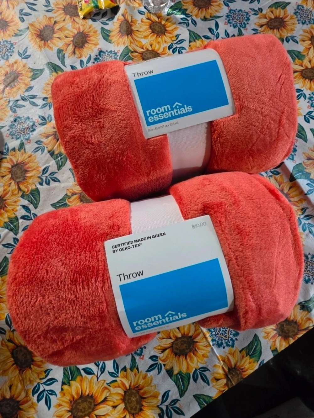 Room Essentials Orange Plush Throw Blanket Duo